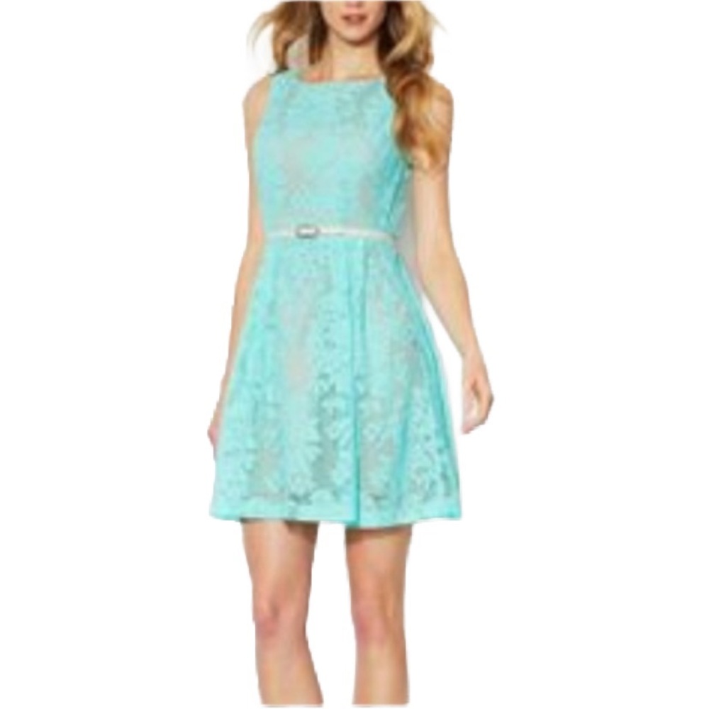 Ava & Aiden Sleeveless Light Aqua Blue Lace Mini Dress